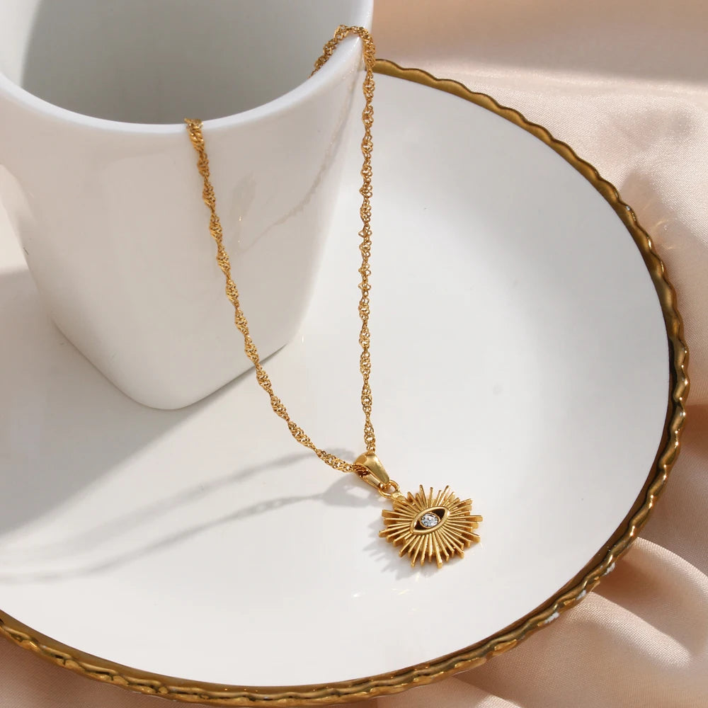 Gold Plated Evil Eye Sun Necklace