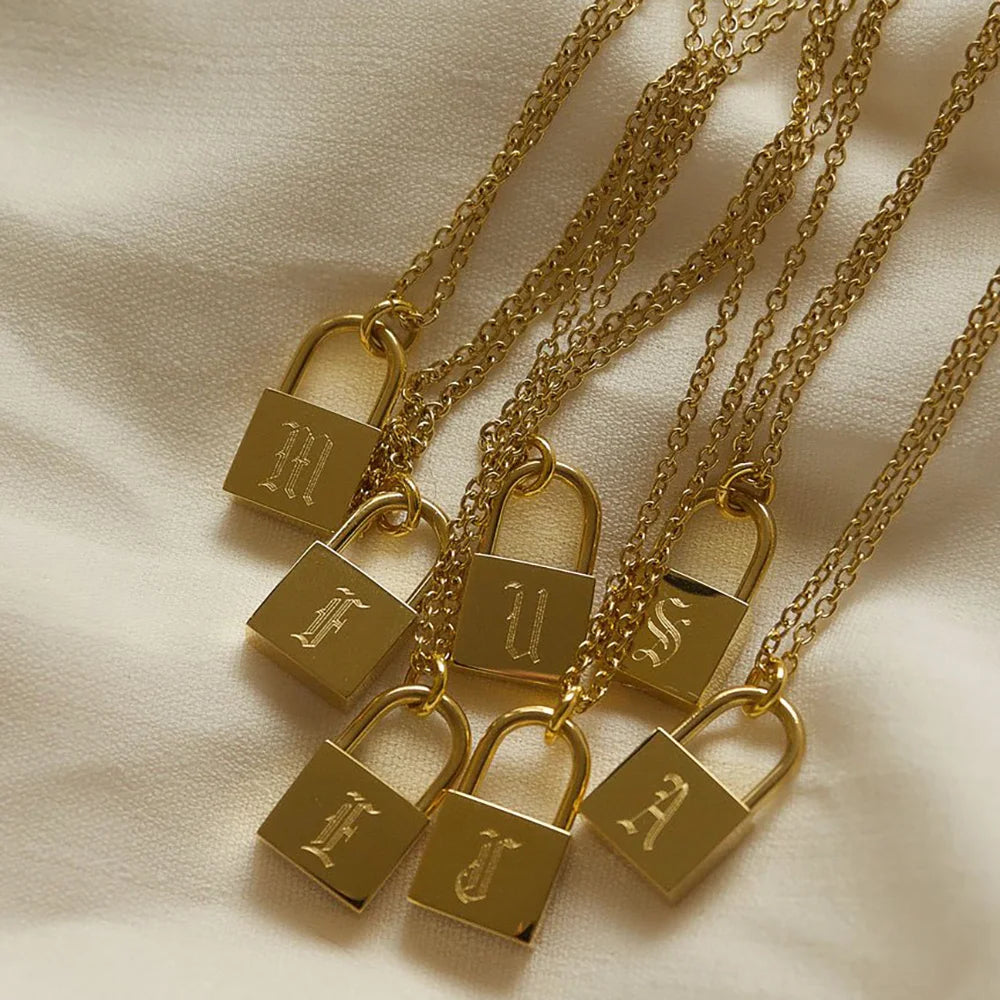 Gold Plated Initial Letter Lock Necklace