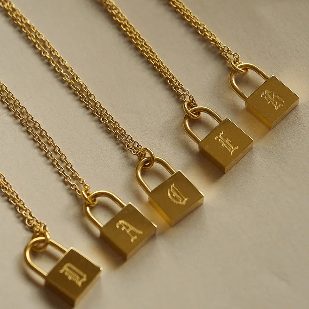 Gold Plated Initial Letter Lock Necklace