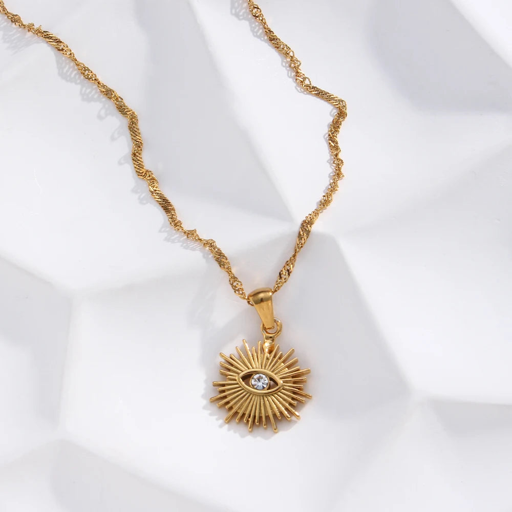 Gold Plated Evil Eye Sun Necklace