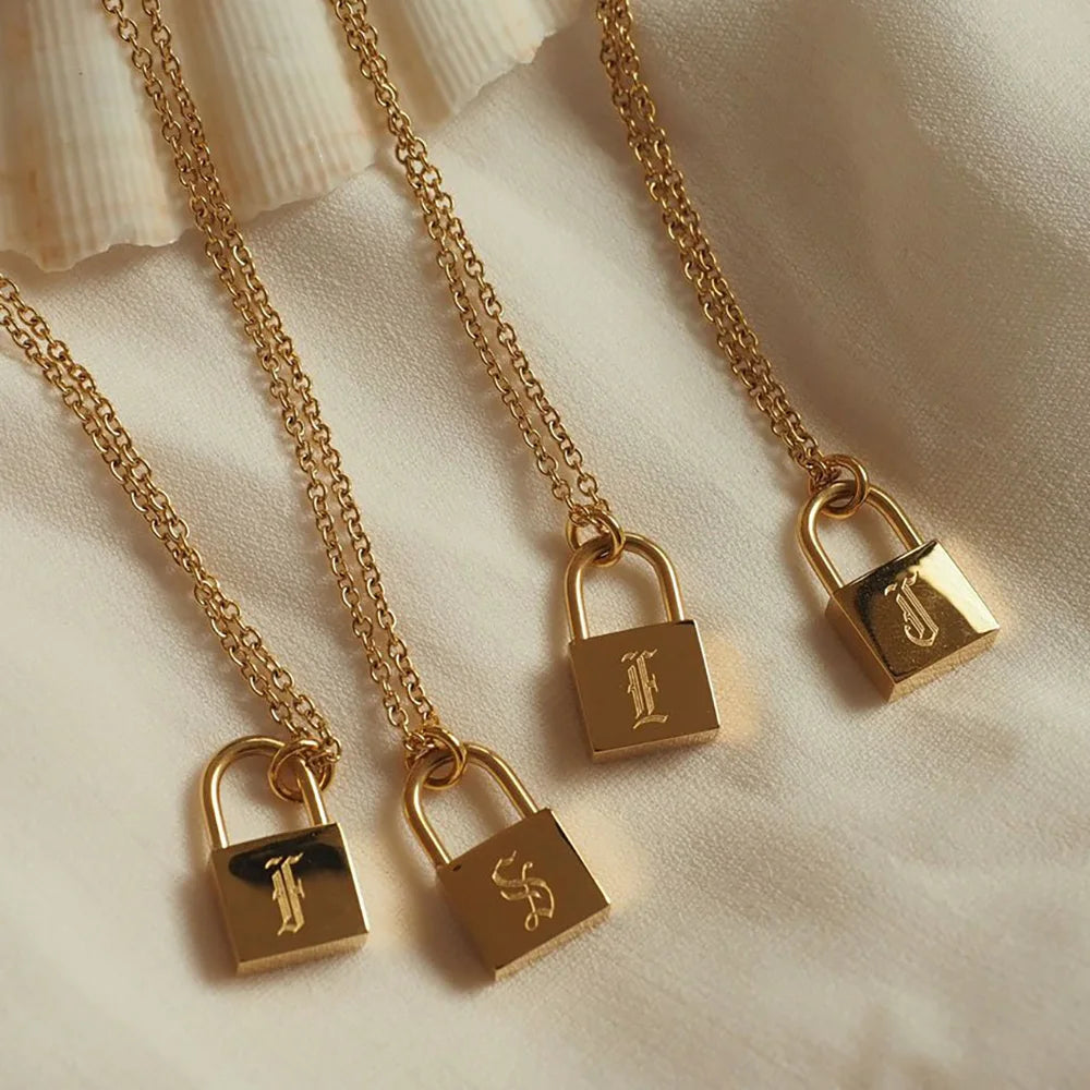 Gold Plated Initial Letter Lock Necklace