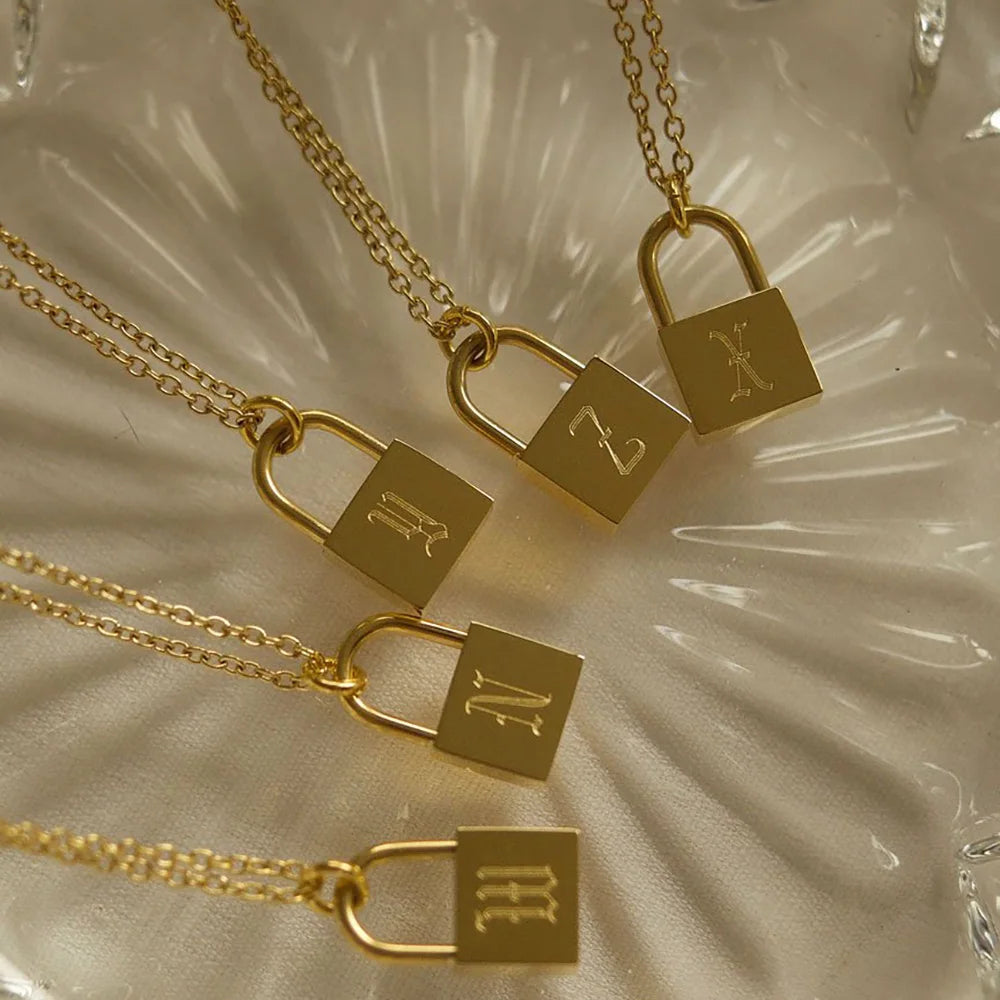 Gold Plated Initial Letter Lock Necklace