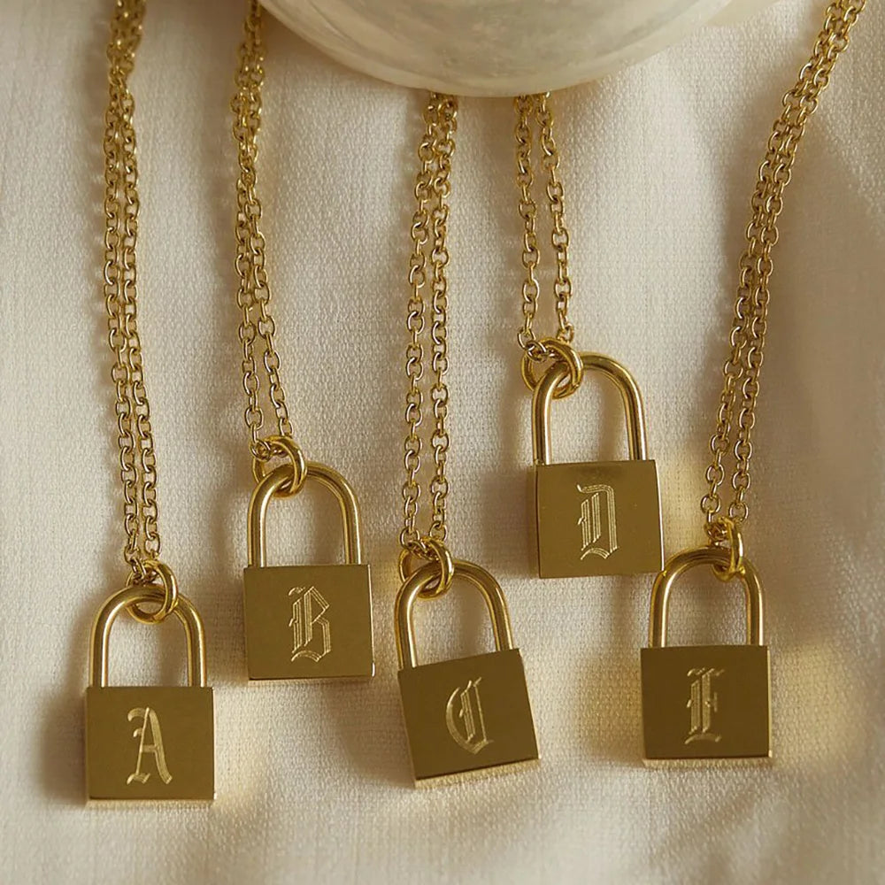 Gold Plated Initial Letter Lock Necklace