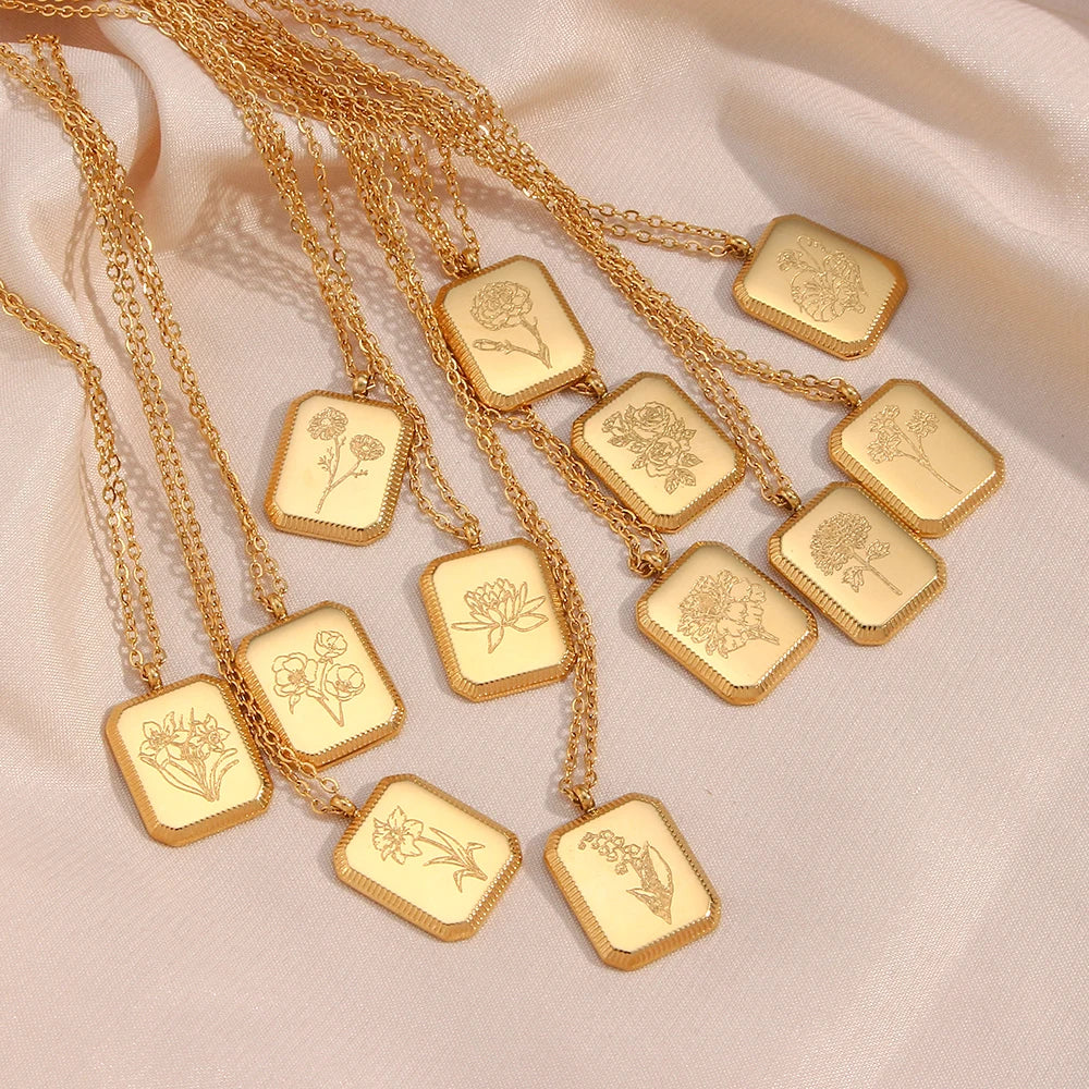 Gold Plated Birth Flower Necklace