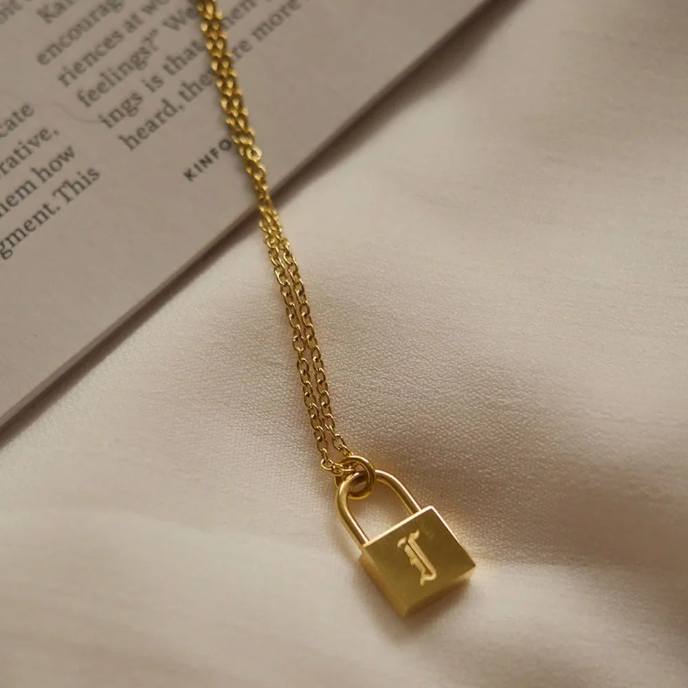 Gold Plated Initial Letter Lock Necklace