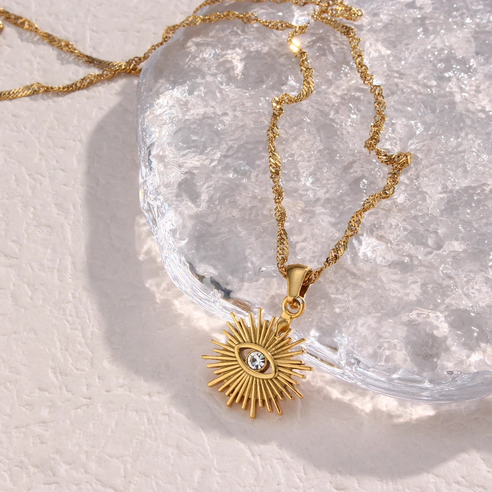 Gold Plated Evil Eye Sun Necklace