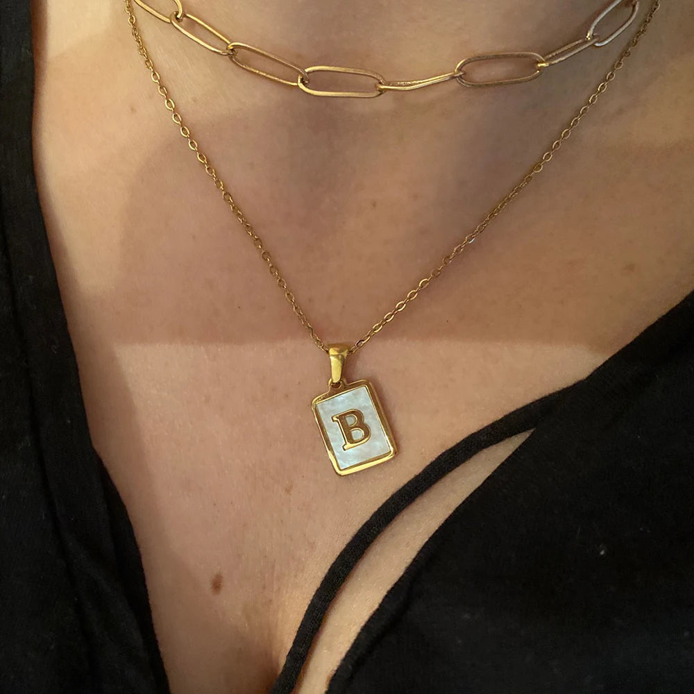 Gold Plated Framed Initial Letter Necklace