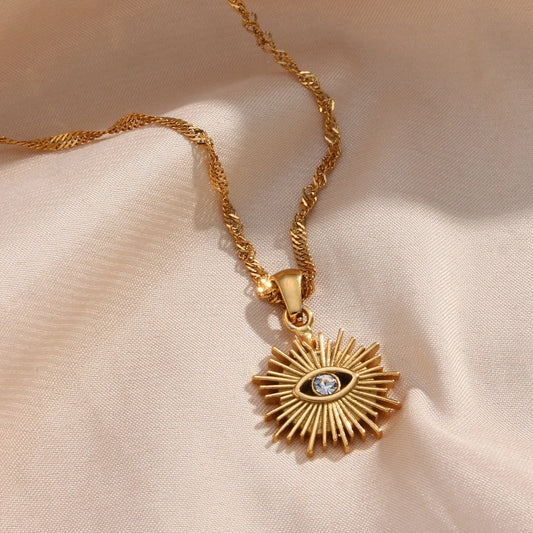 Gold Plated Evil Eye Sun Necklace