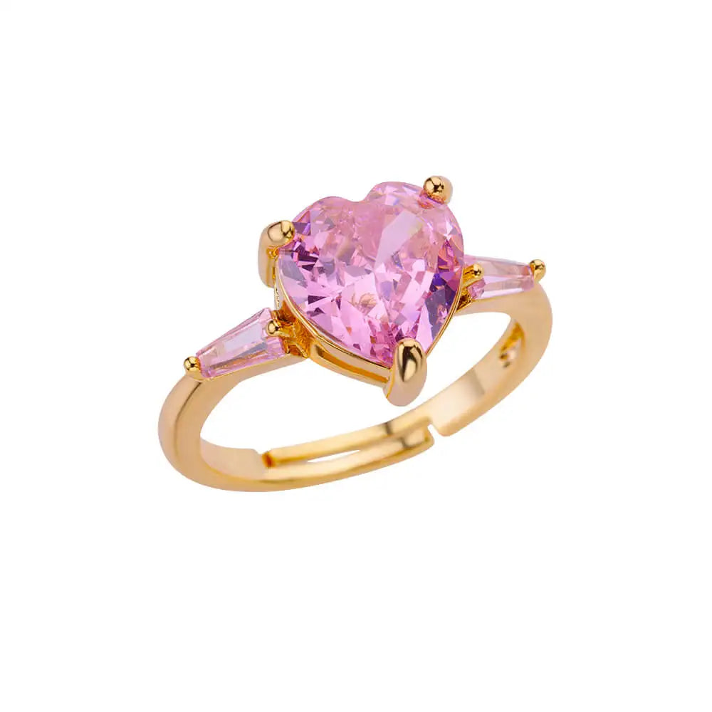 Gold Plated Pink Zircon Heart Ring