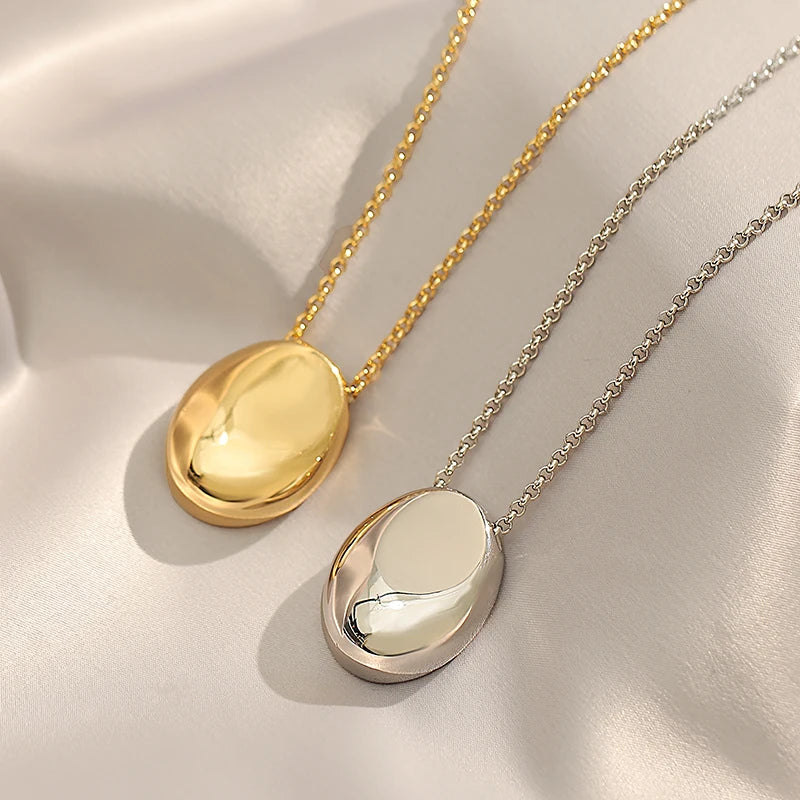 Gold Plated Oval Pendant Necklace