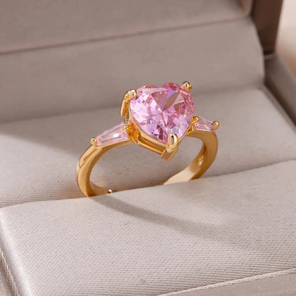 Gold Plated Pink Zircon Heart Ring