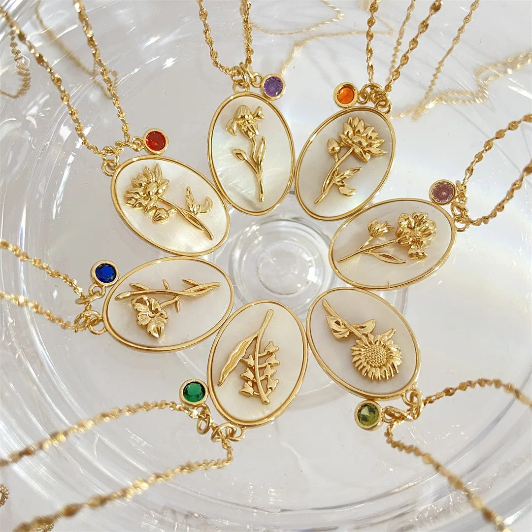 Gold Plated Birthstone & Flower Necklace