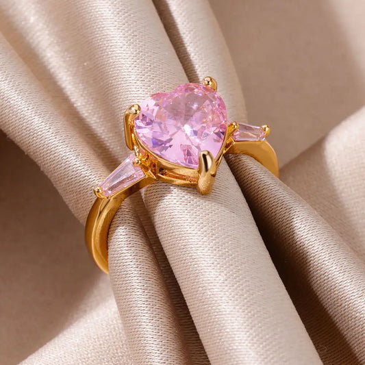 Gold Plated Pink Zircon Heart Ring