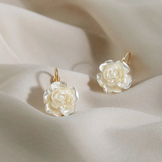 White Rose Earrings