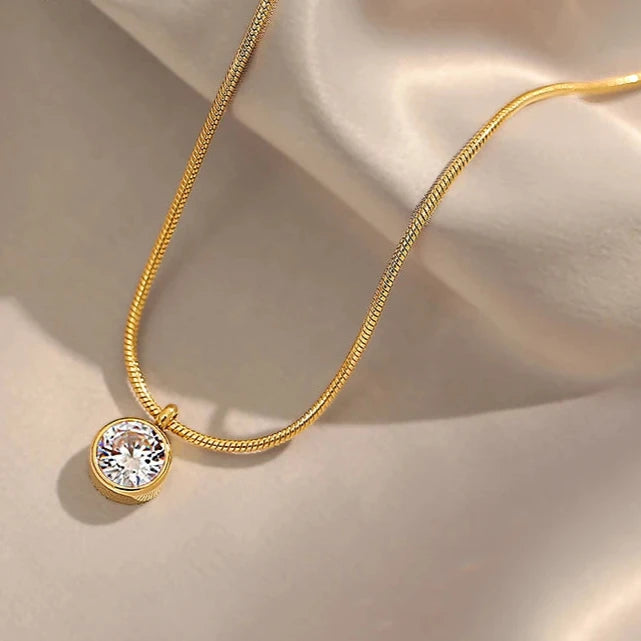 Gold Plated Circle Zircon Pendant Necklace