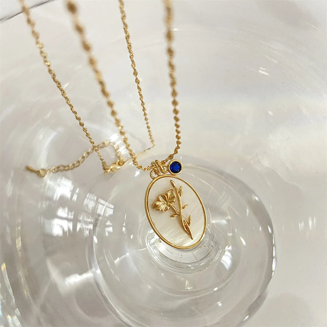 Gold Plated Birthstone & Flower Necklace