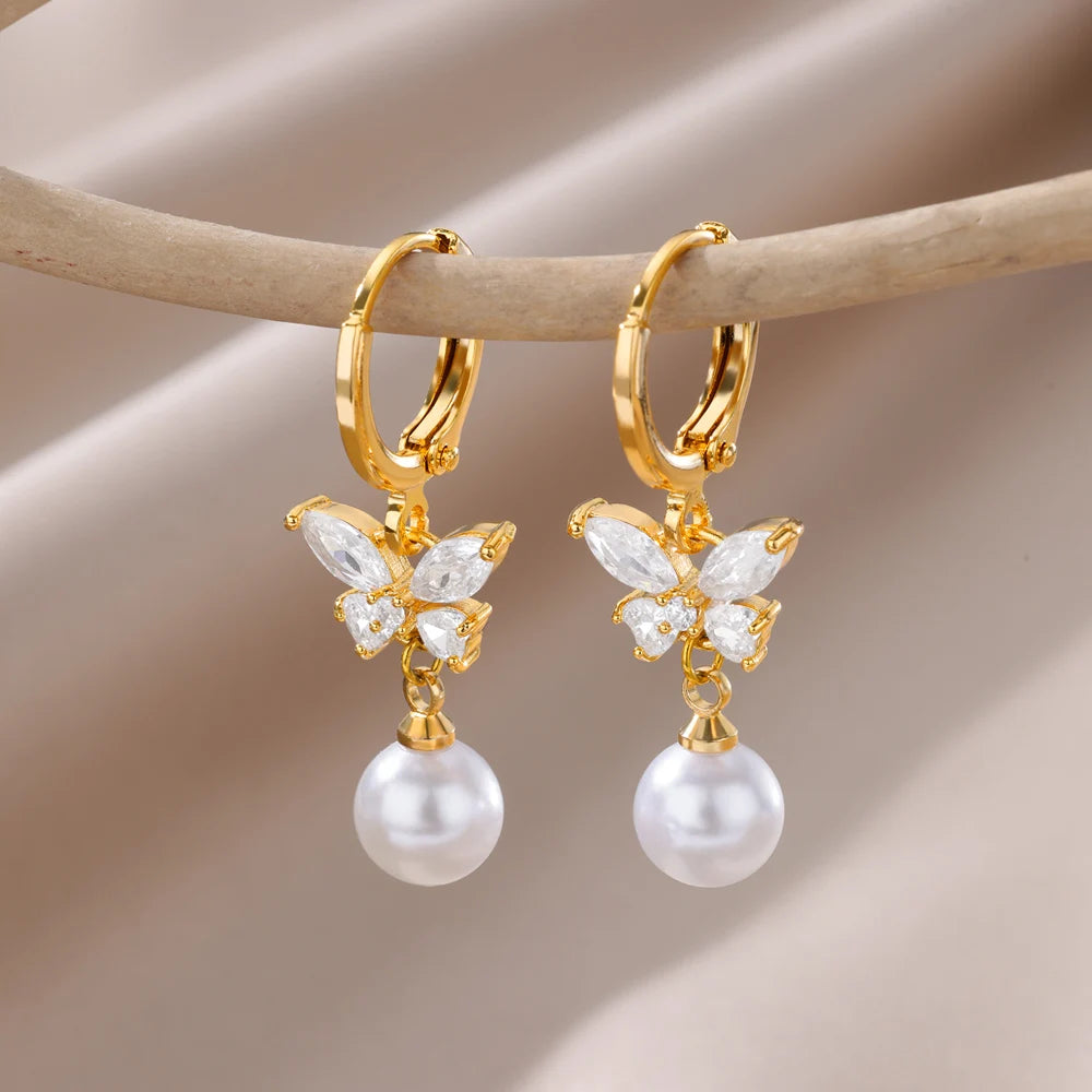 Butterfly & Pearl Earrings