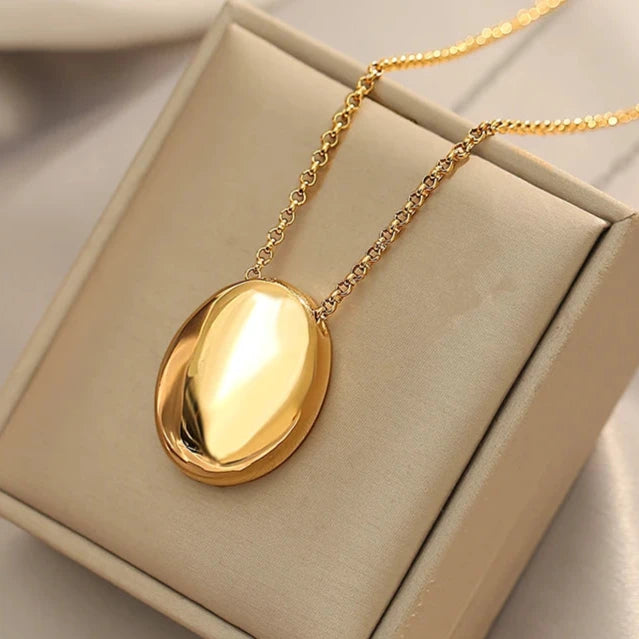 Gold Plated Oval Pendant Necklace