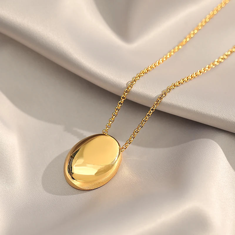 Gold Plated Oval Pendant Necklace