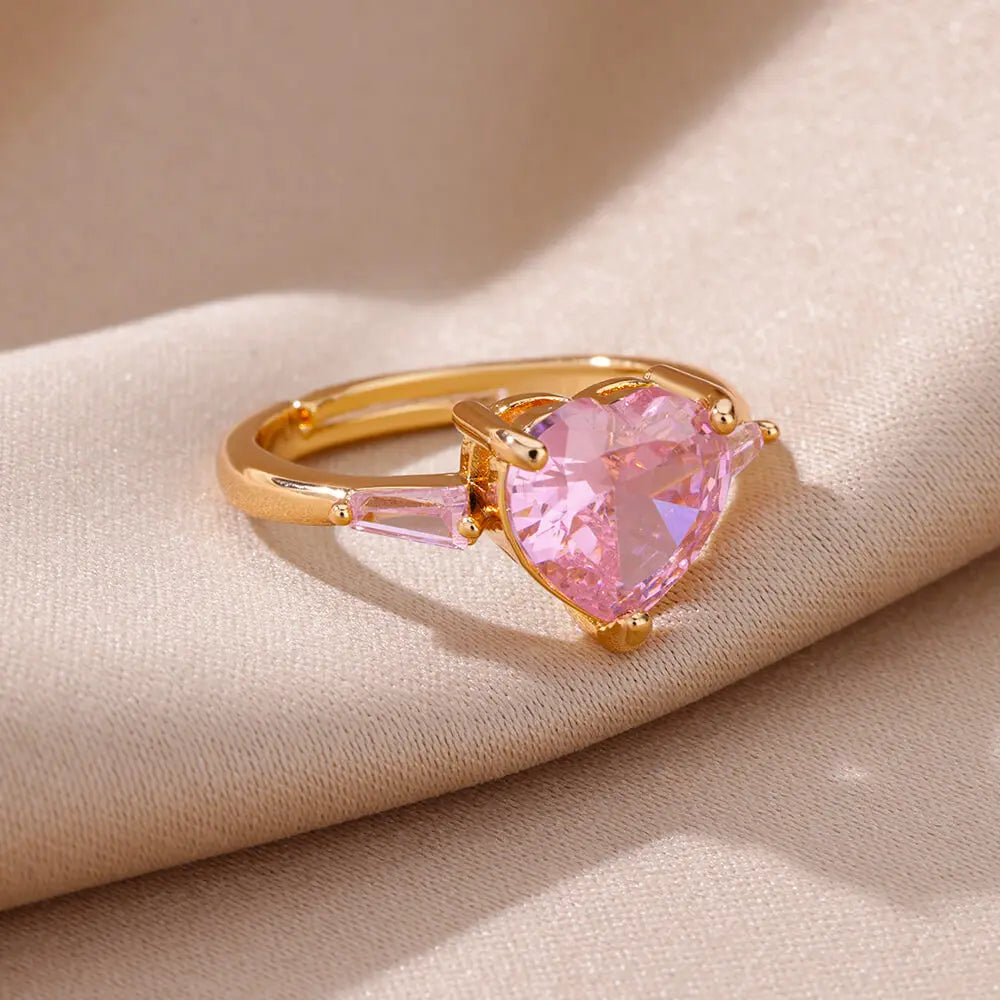 Gold Plated Pink Zircon Heart Ring