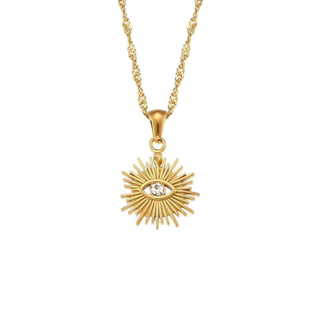 Gold Plated Evil Eye Sun Necklace