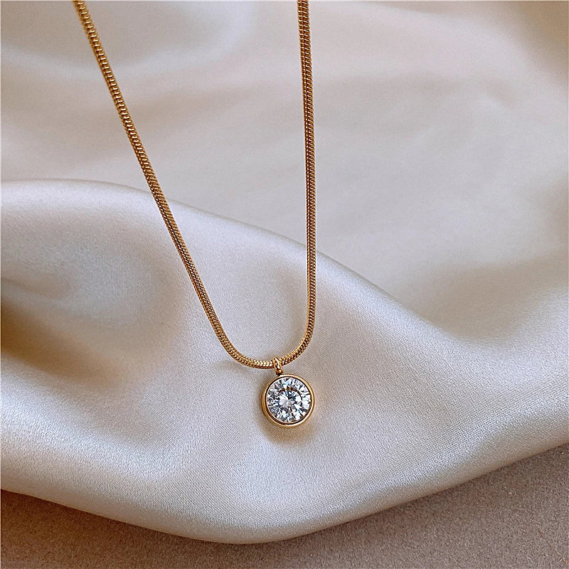 Gold Plated Circle Zircon Pendant Necklace