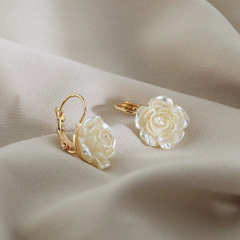 White Rose Earrings