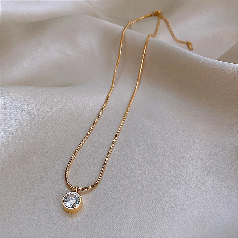 Gold Plated Circle Zircon Pendant Necklace