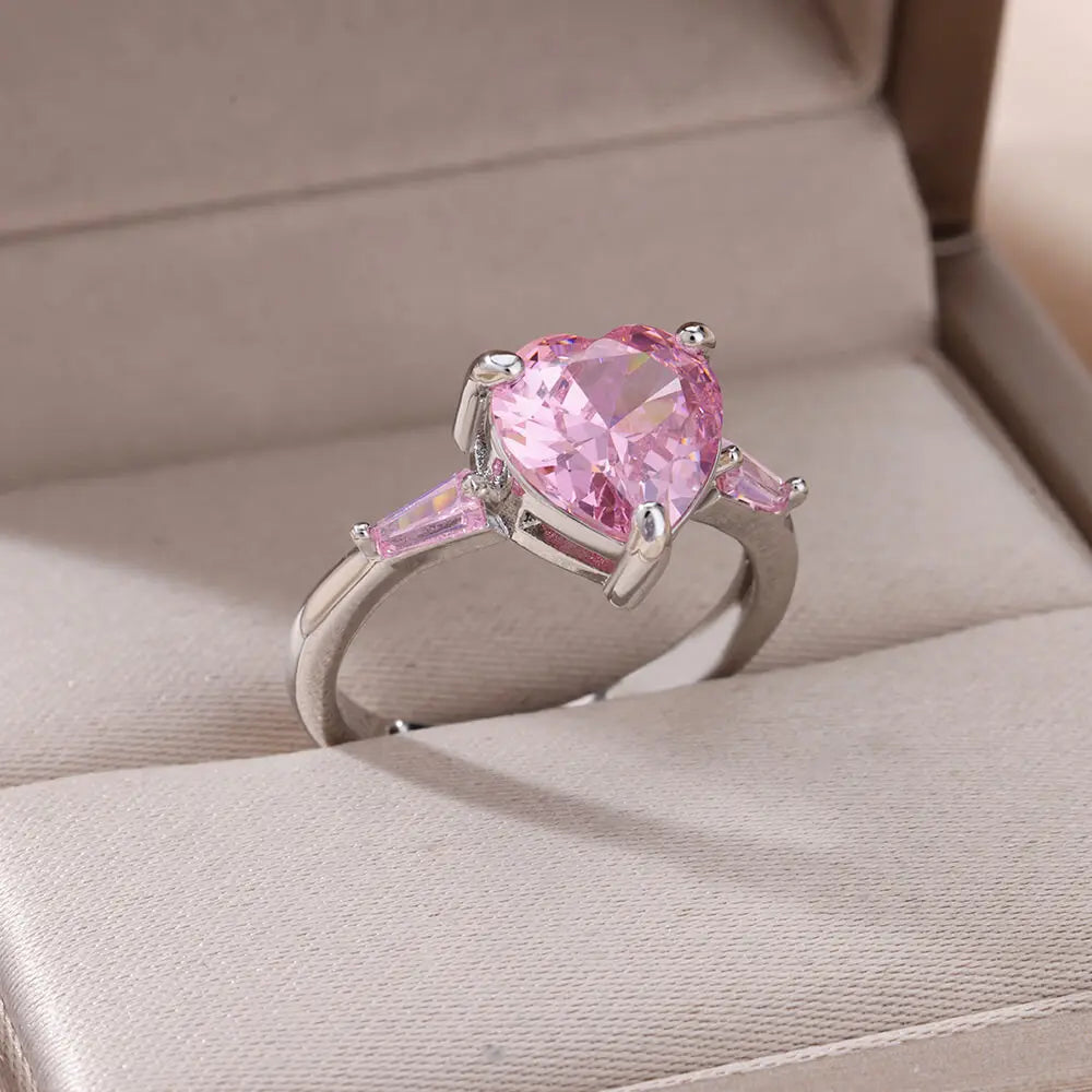 Gold Plated Pink Zircon Heart Ring