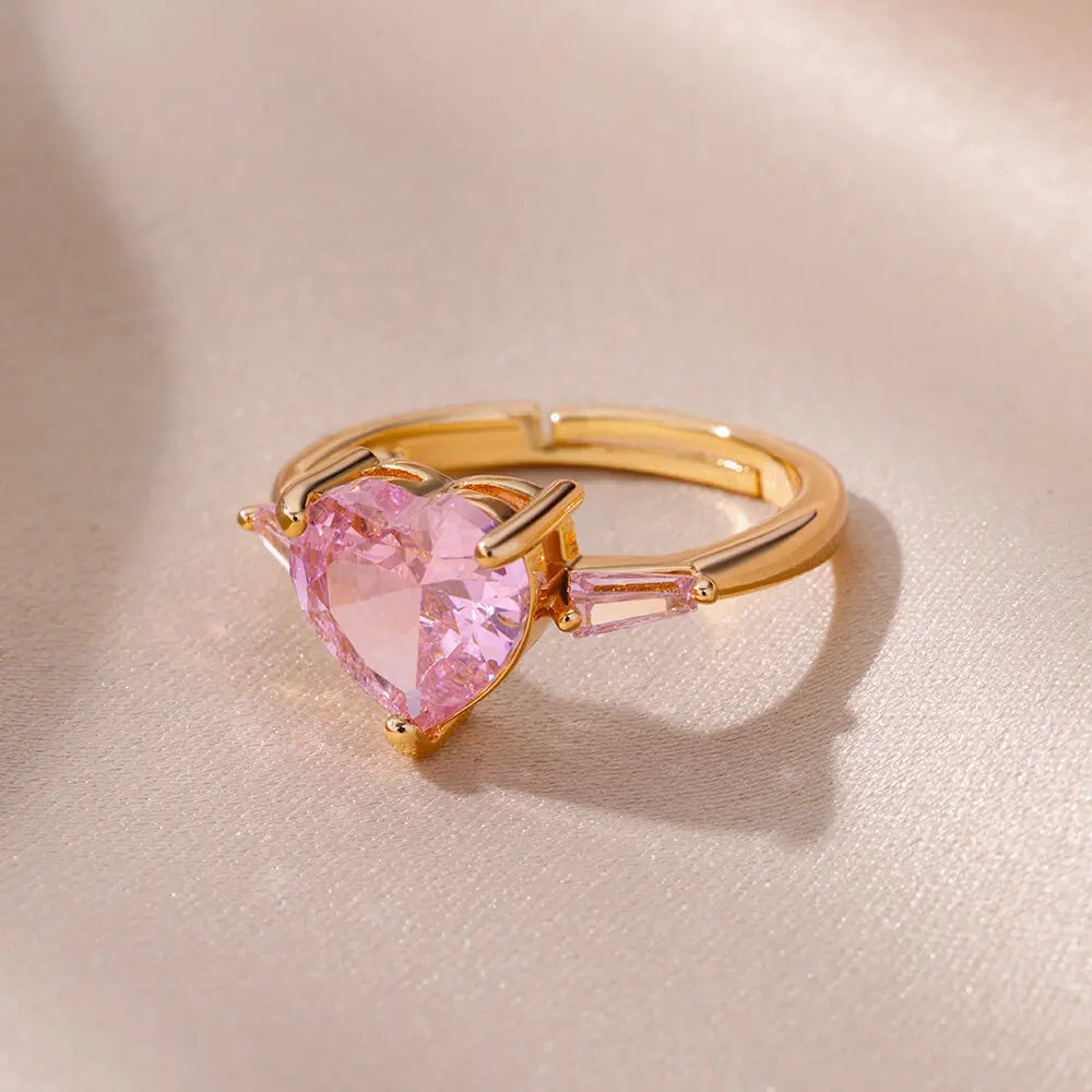 Gold Plated Pink Zircon Heart Ring