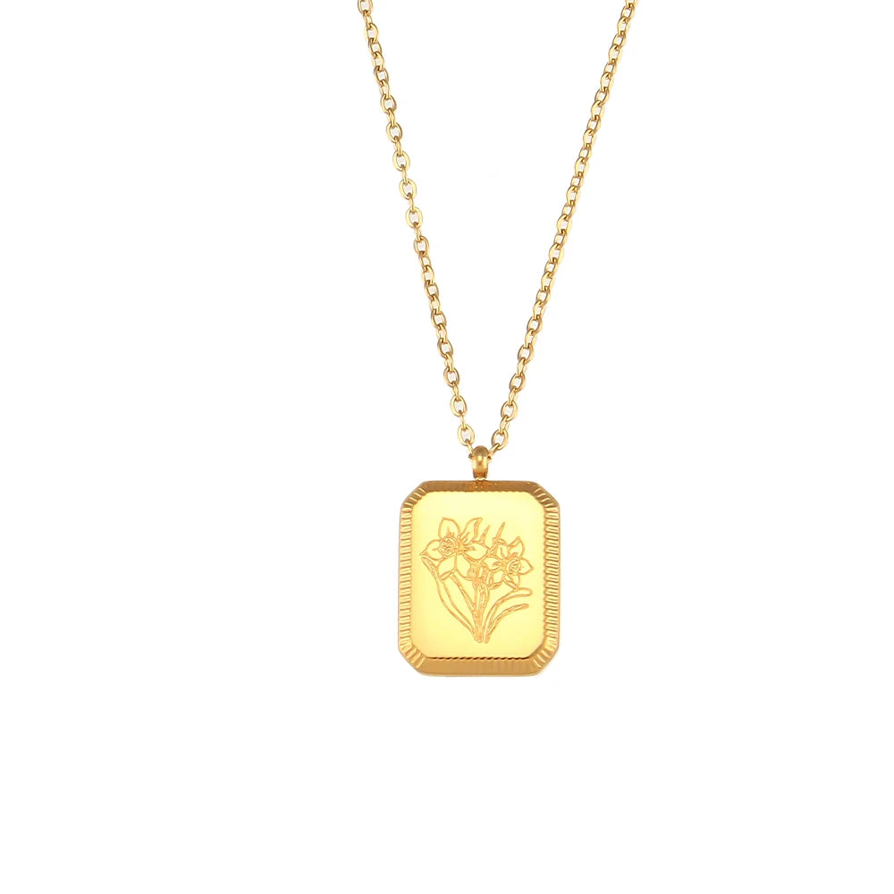 Gold Plated Birth Flower Necklace