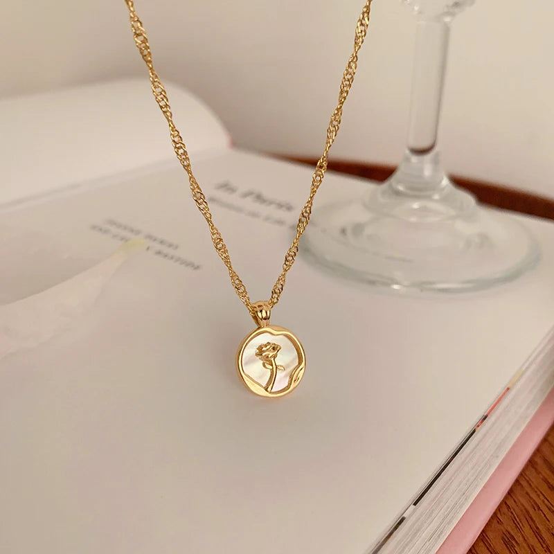 Oval Rose Pendant Necklace