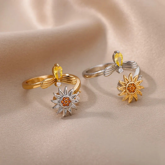 Bee & Sunflower Fidget Ring