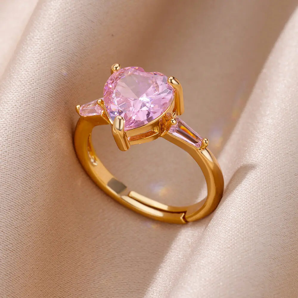 Gold Plated Pink Zircon Heart Ring