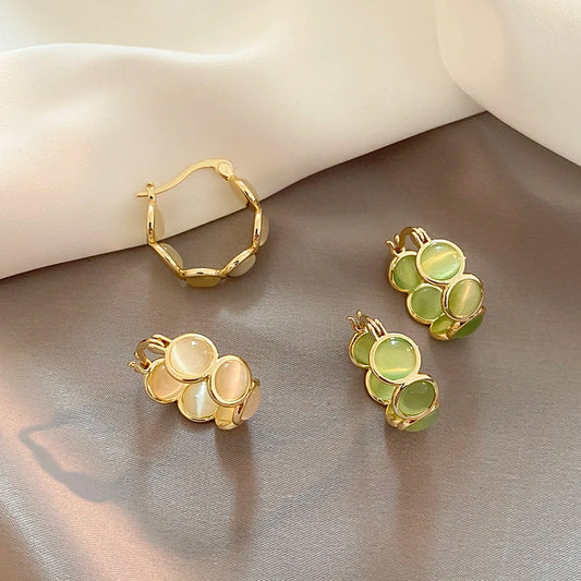 Round Opal Hoop Earrings