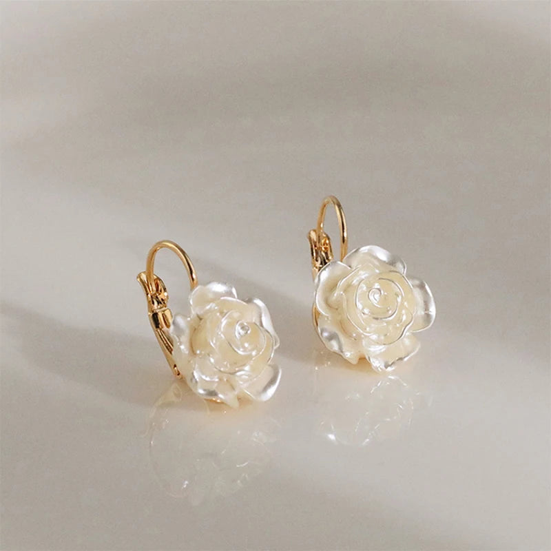 White Rose Earrings