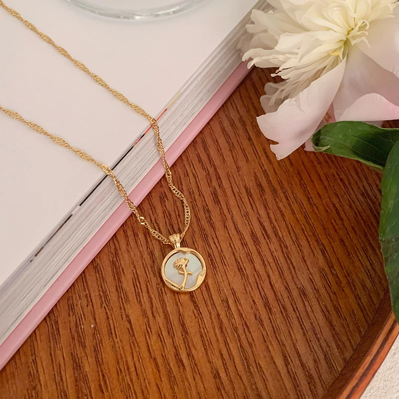 Oval Rose Pendant Necklace