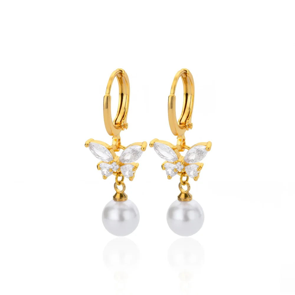 Butterfly & Pearl Earrings